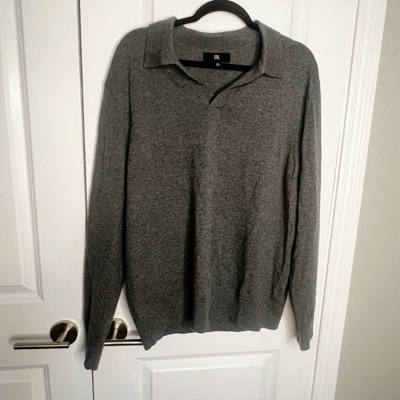 Banana Republic Italian Merino Wool Sweater Polo Johnny Collar Grey Size XL - Picture 2 of 6